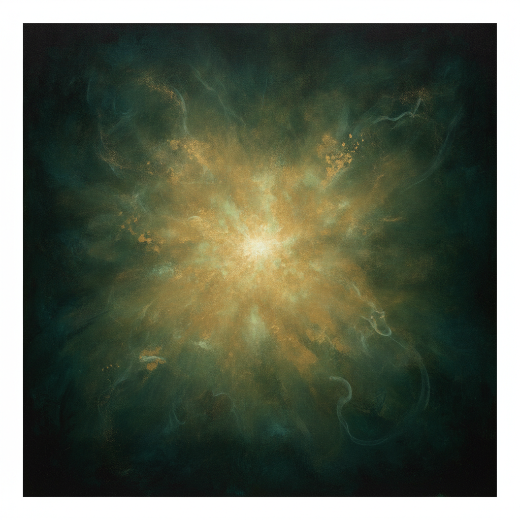 Abstract image of a child's bright question mark transforming into a muted, settled period.