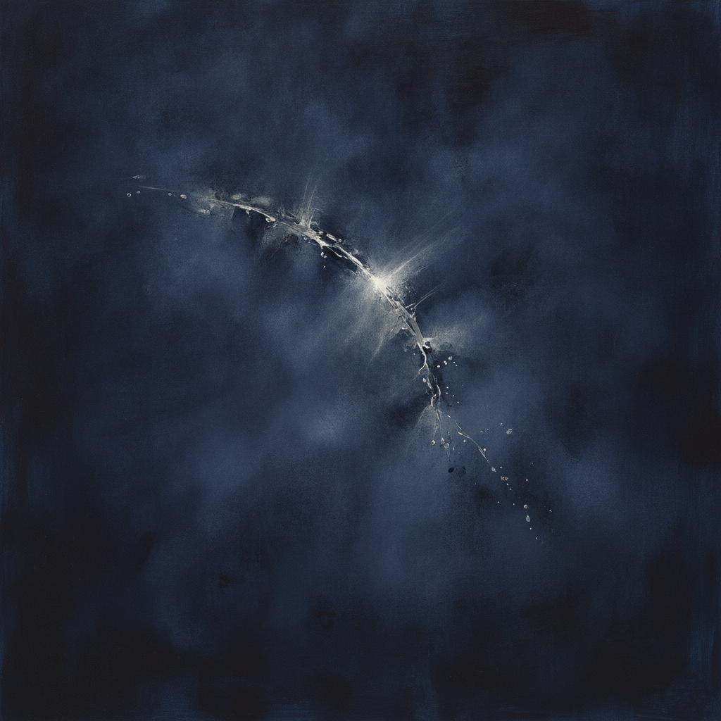Abstract image of a human silhouette contemplating a vast cosmos where scientific patterns merge with an unknown light.