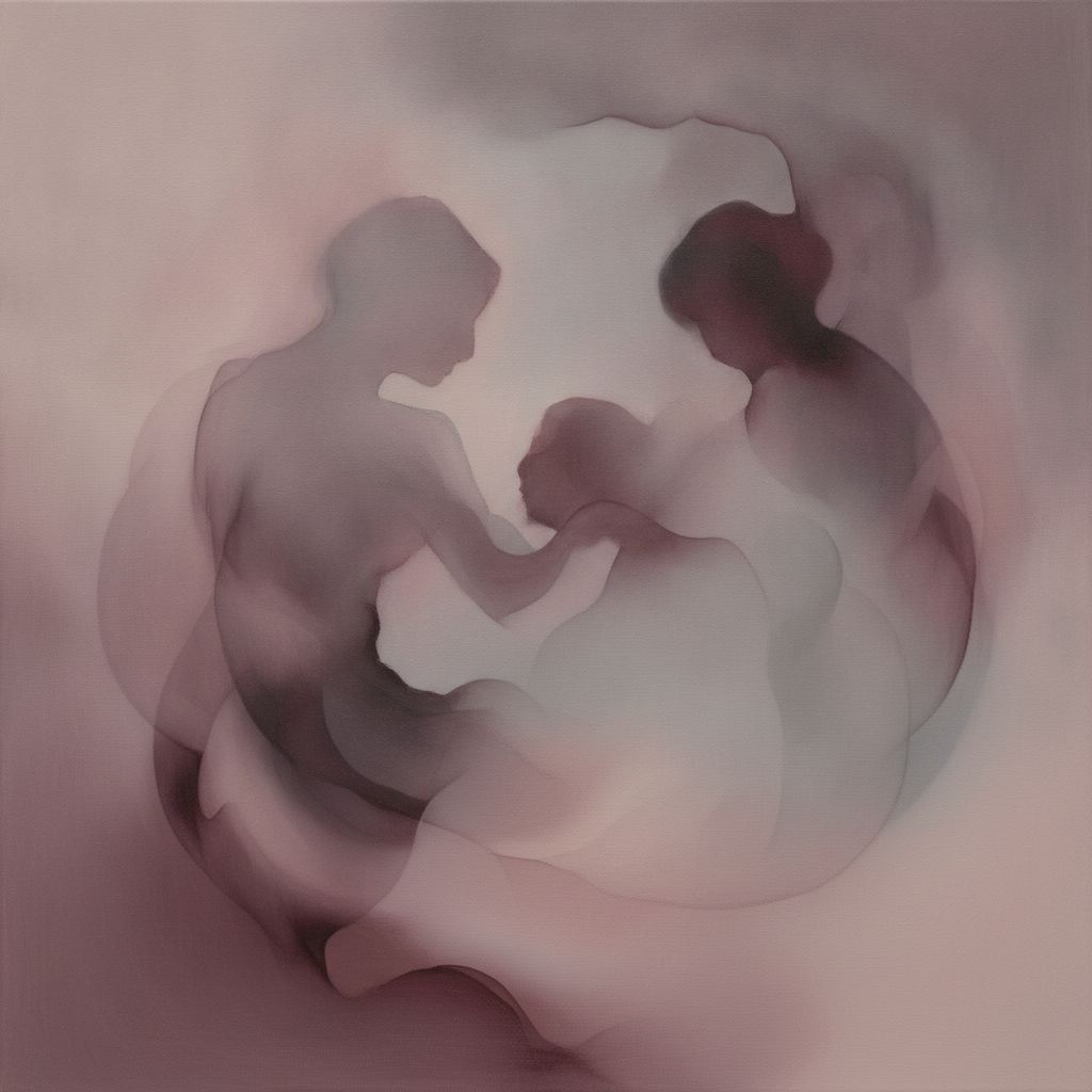 Abstract intertwining shapes representing emotional and physical connection