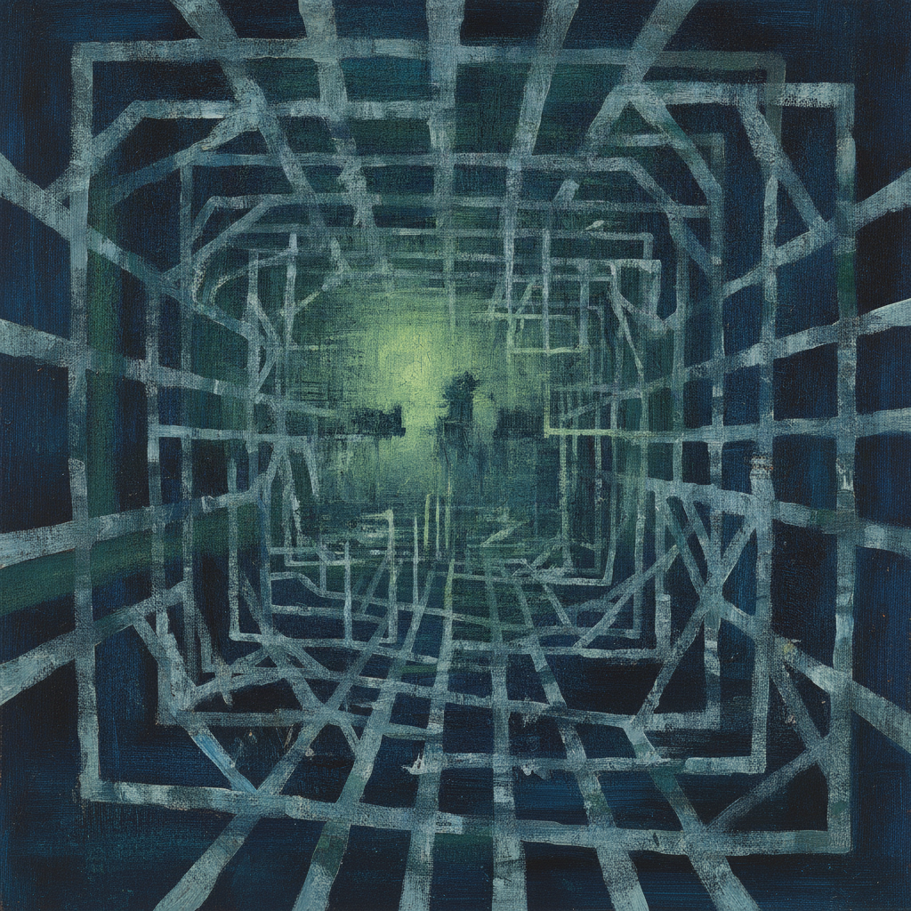 Abstract image of a person reaching for a goal, with invisible strings or chains subtly controlling their path.