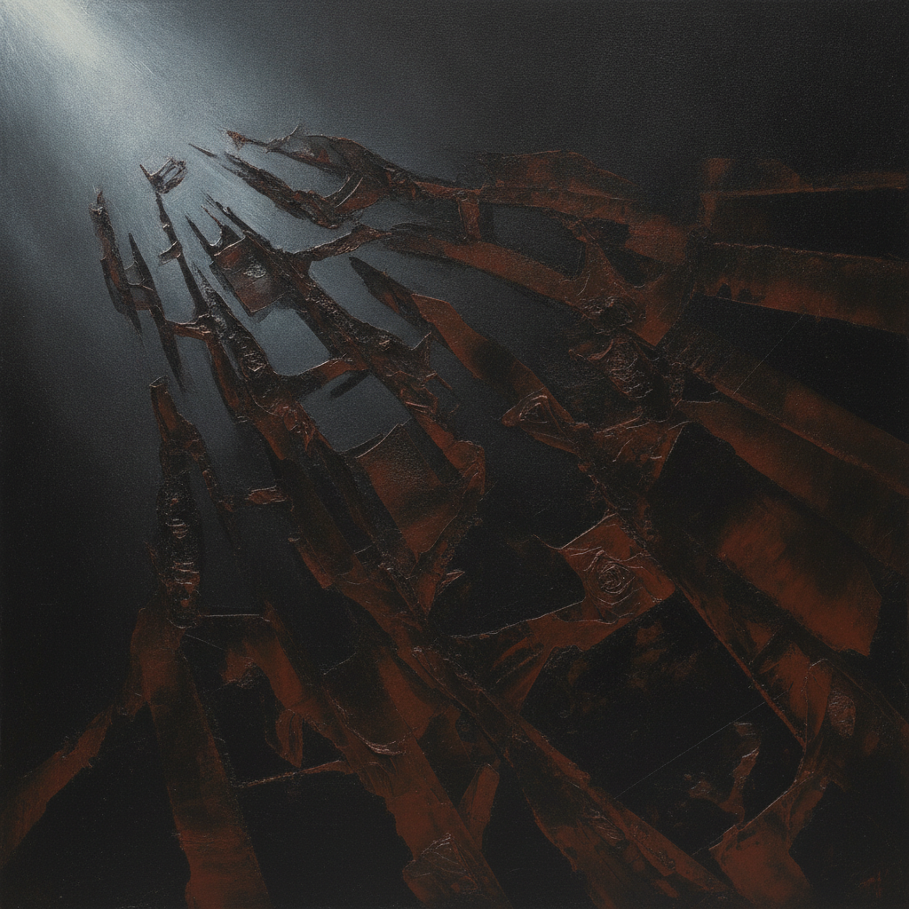 Abstract image of fragmented gears and cogs, representing systemic failures in military justice and accountability.