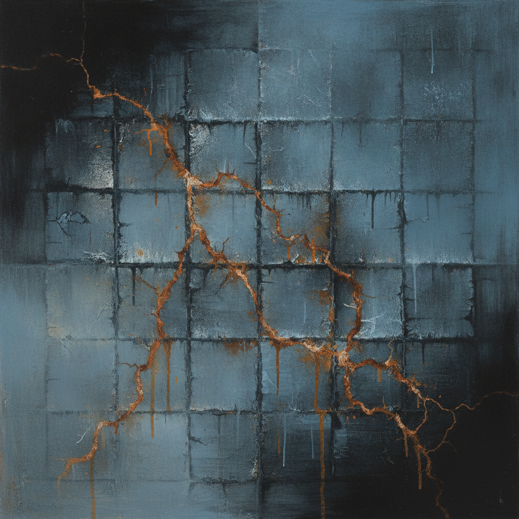 Abstract image of social division, with lines or barriers segmenting human figures into unequal, marginalized groups.