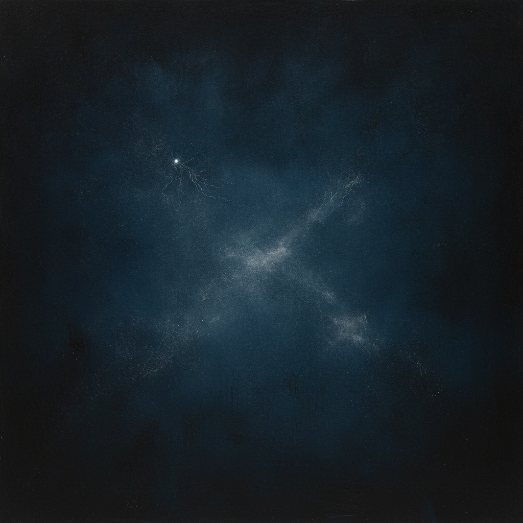 Abstract image of a dark void with a faint, almost invisible boundary line, symbolizing nothingness and existence.