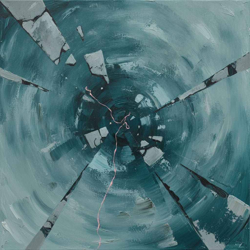 Abstract image showing a human silhouette entangled in digital wires or data streams.