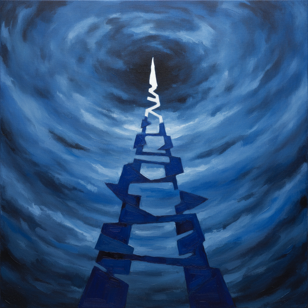 Abstract image of a ladder ascending towards a bright, open sky, symbolizing intellectual ascent and truth.