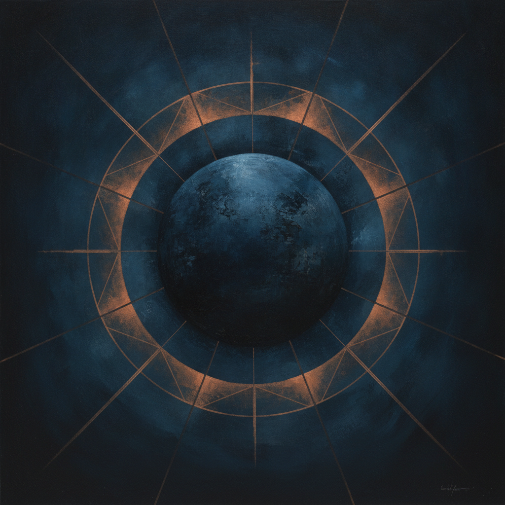 Abstract image of Earth with a singular, glowing ring of geostationary satellites, representing global control.