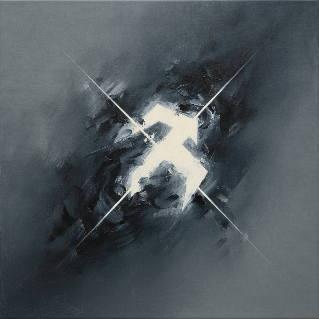 Abstract illustration of a person stepping away from a veiled structure towards an expansive, clear sky.